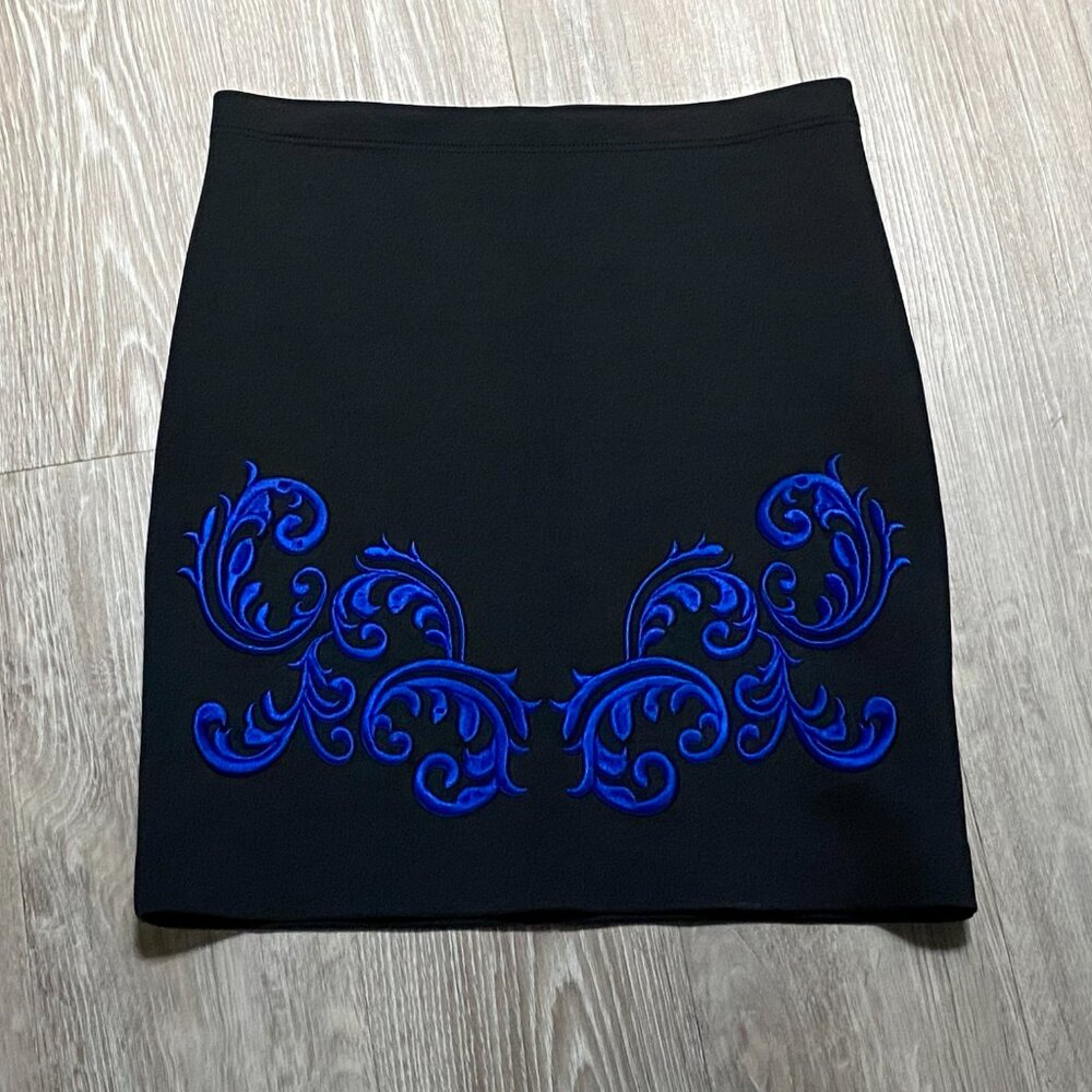 Clover Canyon Scuba Embroidery Stretch Whimsy Artsy Y2K Boho Mini Pencil Skirt S